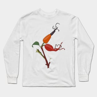 Rose hips on a branch with a green leaf Long Sleeve T-Shirt